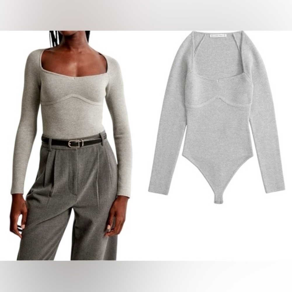 New Abercrombie & Fitch Light Gray Sweater Bodysuit-Size XS-Retail $70